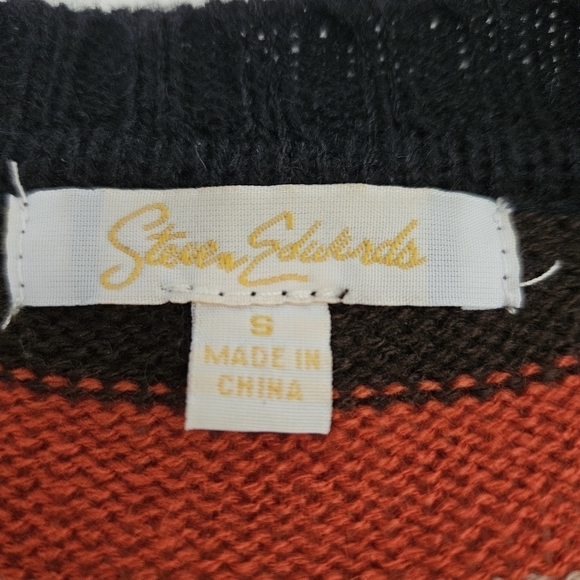 Steve Edwards Striped Aztec Long Line Cardigan Sweater Sz Small - Picture 8 of 9